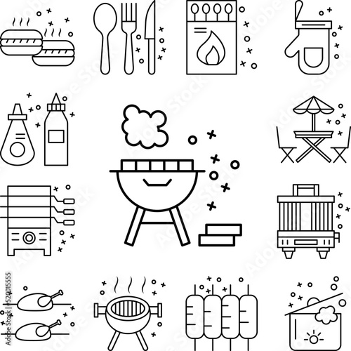 Bbq grill cooking icon in a collection with other items