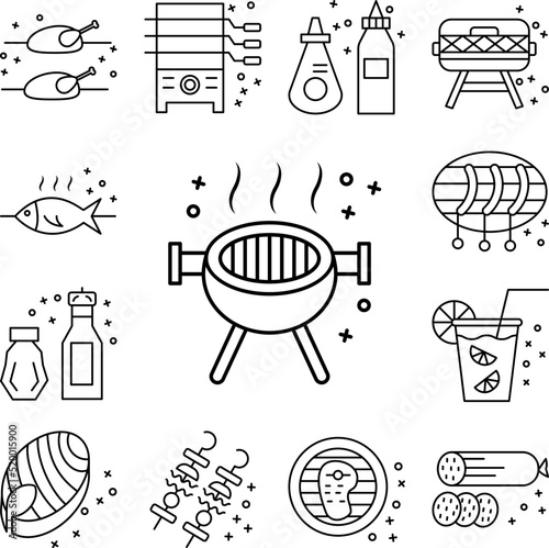 Barbecue grill cooking cuisine icon in a collection with other items