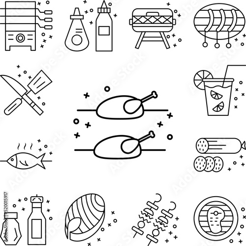 Rotisserie barbecue grill icon in a collection with other items