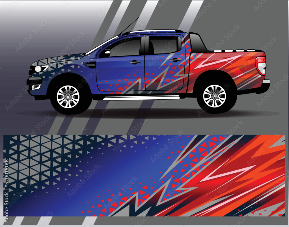 Obraz premium Car wrap design vector. Graphic abstract stripe racing background kit designs for wrap vehicle race car rally adventure and livery