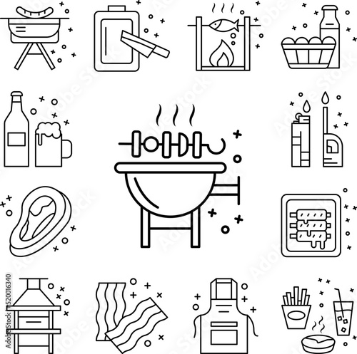 Barbeque bbq grill icon in a collection with other items