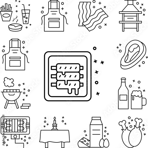 Sausage meal bbq cook icon in a collection with other items