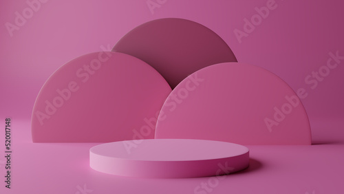 Triple Circle Pink Podium 3D Rendering