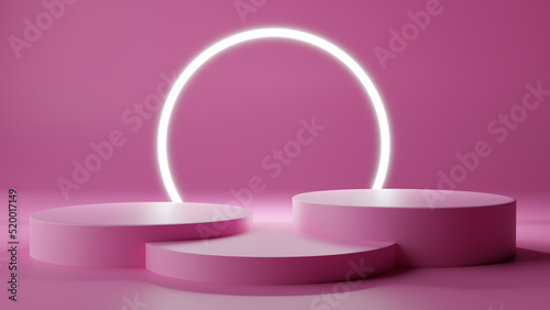 Three Stage Pink Podium with Glow Circle 3D Rendering