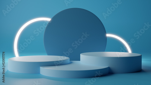 Triple Stage Blue Podium 3D Rendering
