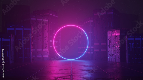 Pink and Blue Circle Neon Abstract Background 3D Rendering