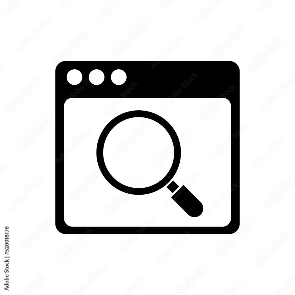 webpage, browser with magnifying glass icon vector webpage, browser with magnifying glass icon vector