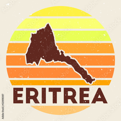Eritrea logo. Sign with the map of country and colored stripes, vector illustration. Can be used as insignia, logotype, label, sticker or badge of the Eritrea. photo