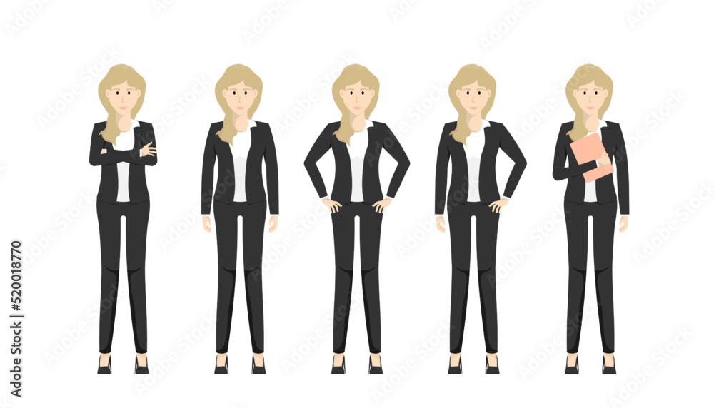 Set of Business woman standing design, Vector flat style illustration isolated on white. Set of Business woman standing design, Vector flat style illustration isolated on white.