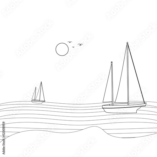 A Simple Boat In the Ocean Line Art Design 