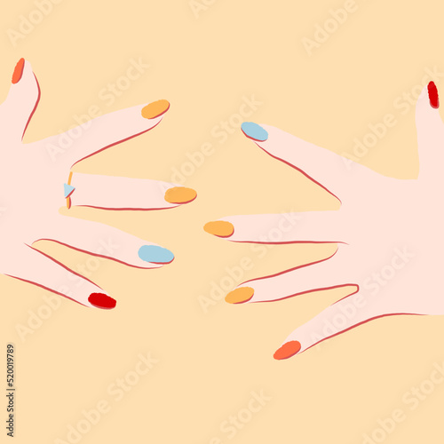 A simple print with the image of hands with a bright manicure.