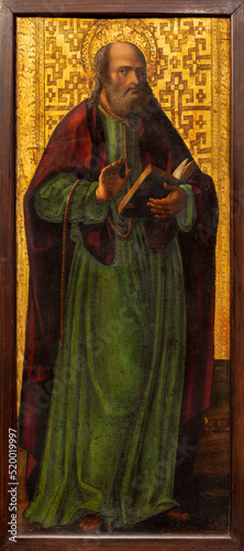 VALENCIA, SPAIN - FEBRUAR 14, 2022: The renaissance painting of St. Barnabas in the Cathedral by Pere Cabanes from 16. cent.