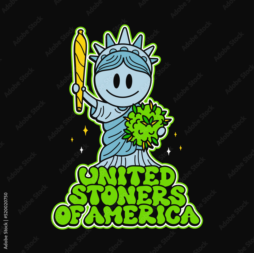 Cute New York Statue of Liberty with joint and weed bud print for t