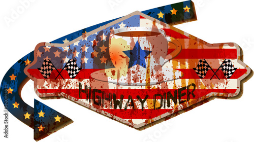retro super grungy diner sign fom the past, american diner advertising signage, vector illustration