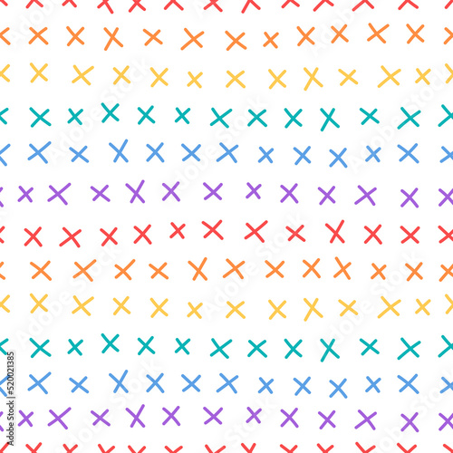 A simple rainbow pattern. Vector pattern of multicolored crosses on white background. Children's print for fabric, packaging, wallpaper, interior. 