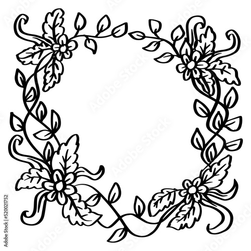 Floral frame hand drawing illustration in black and white.