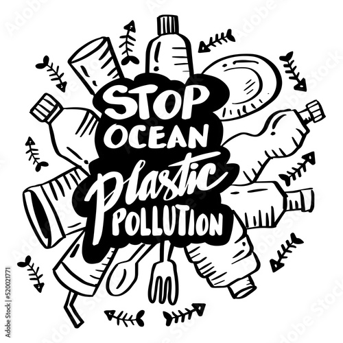 Stop ocean plastic pollution. Poster ecological campaign