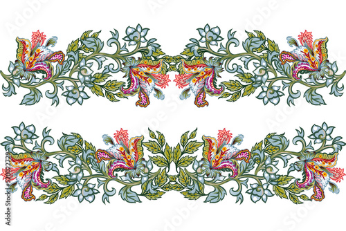 Paisley jacobean flower indian folk Damask floral illustration l