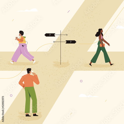 Road with crossroads and different directions