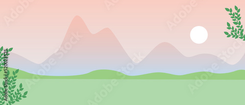 Mountain landscape with bushes in morning or evening  flat vector stock illustration  outdoors and nobody for overlay
