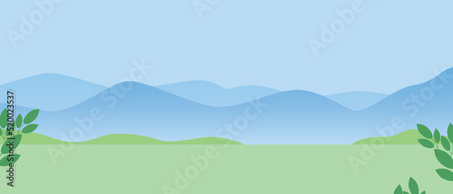Mountain landscape by day as template for design  flat vector stock illustration and nobody for overlay  copy space backdrop 