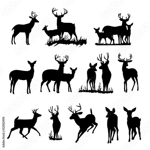 set of silhouette illustration of deer