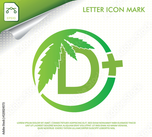 letter D with green cannabis leaf vector logo design