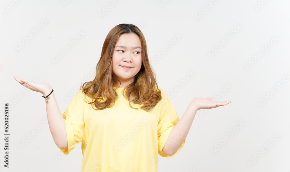 Presenting and Showing Two Product on Open palm of Beautiful Asian Woman wearing yellow T-Shirt Presenting and Showing Two Product on Open palm of Beautiful Asian Woman wearing yellow T-Shirt
