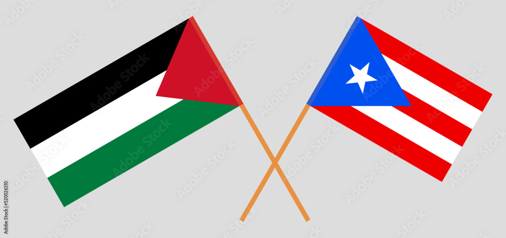 Crossed flags of Palestine and Puerto Rico. Official colors. Correct proportion Crossed flags of Palestine and Puerto Rico. Official colors. Correct proportion