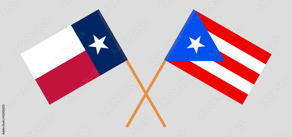 Crossed flags of the State of Texas and Puerto Rico. Official colors. Correct proportion