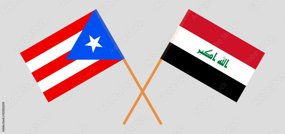 Crossed flags of Puerto Rico and Iraq. Official colors. Correct proportion