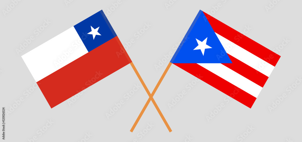 Crossed flags of Chile and Puerto Rico. Official colors. Correct proportion