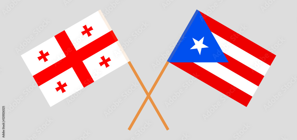 Crossed flags of Georgia and Puerto Rico. Official colors. Correct proportion