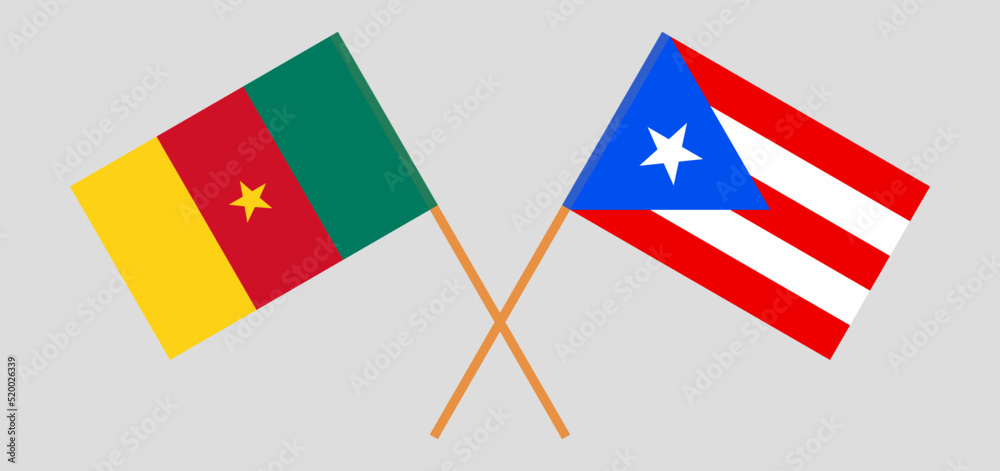 Crossed flags of Cameroon and Puerto Rico. Official colors. Correct proportion