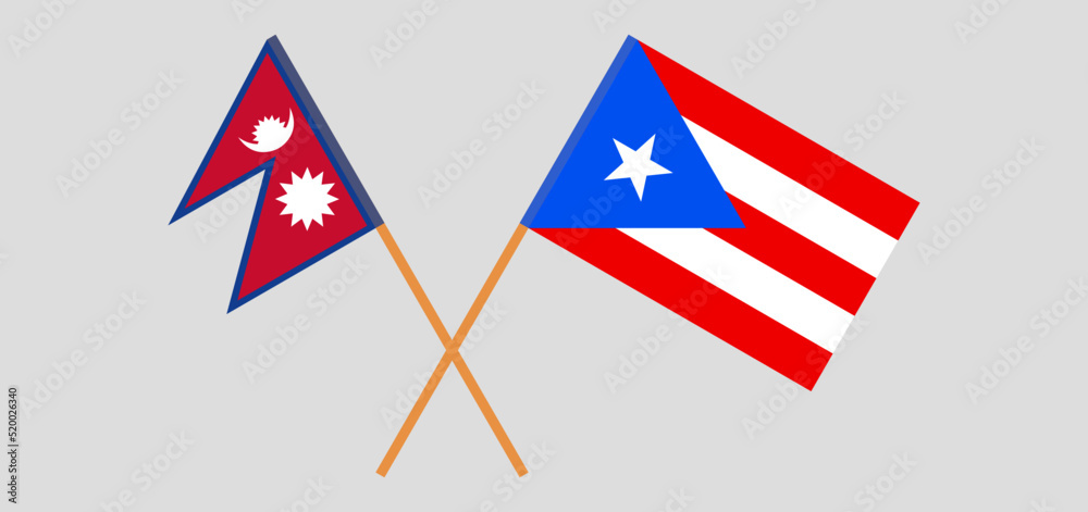 Crossed flags of Nepal and Puerto Rico. Official colors. Correct proportion