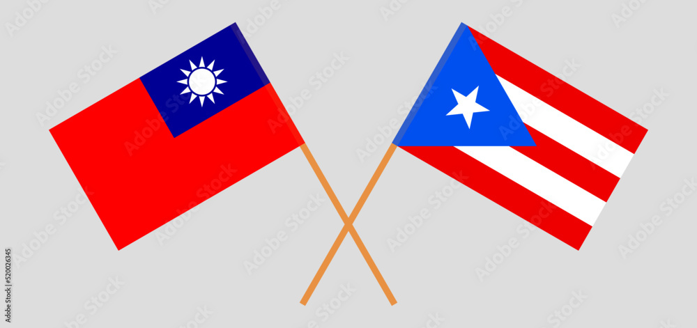 Crossed flags of Taiwan and Puerto Rico. Official colors. Correct proportion