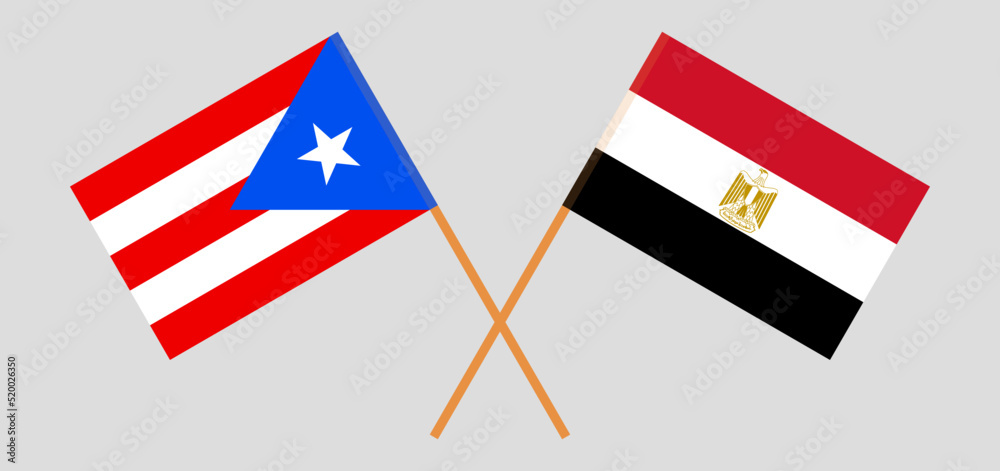 Crossed flags of Puerto Rico and Egypt. Official colors. Correct proportion
