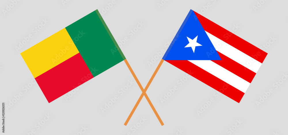 Crossed flags of Benin and Puerto Rico. Official colors. Correct proportion