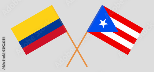 Crossed flags of Colombia and Puerto Rico. Official colors. Correct proportion