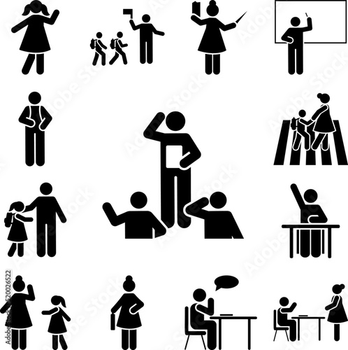 Man students learning pictogram icon in a collection with other items