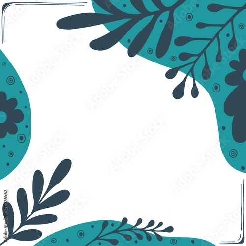 Canvas Print Hand drawn abstract background, frame with plant, natural elements: twigs and flowers