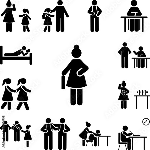 Woman go home work pictogram icon in a collection with other items
