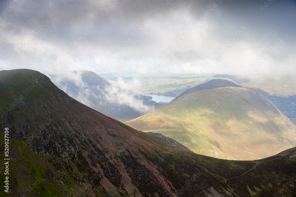 Distant views of Ennerdale Water from High Stile with Starling Dodd and Great Borne on the right in the Autumn in the Lake District, UK.