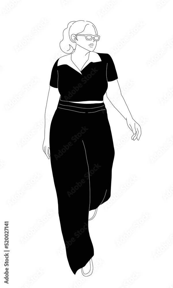 Woman wearing polo shirt with long pants set standing fashion poses, vector illustration Woman wearing polo shirt with long pants set standing fashion poses, vector illustration