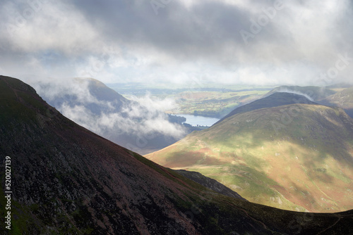 Distant views of Ennerdale Water from High Stile with Starling Dodd and Great Borne on the right in the Autumn in the Lake District, UK. photo