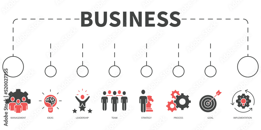 business Vector Illustration concept. Banner with icons and keywords . business symbol vector elements for infographic web business Vector Illustration concept. Banner with icons and keywords . business symbol vector elements for infographic web