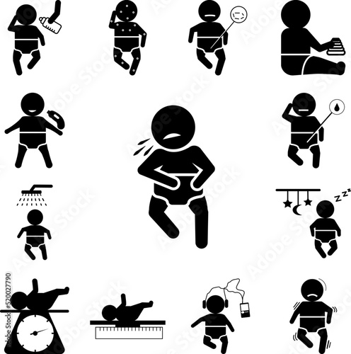 Baby cough, in pneumonia icon in a collection with other items