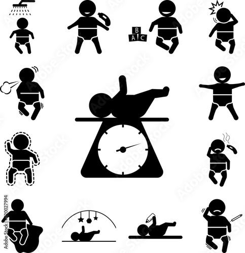 Baby measure in scale icon in a collection with other items