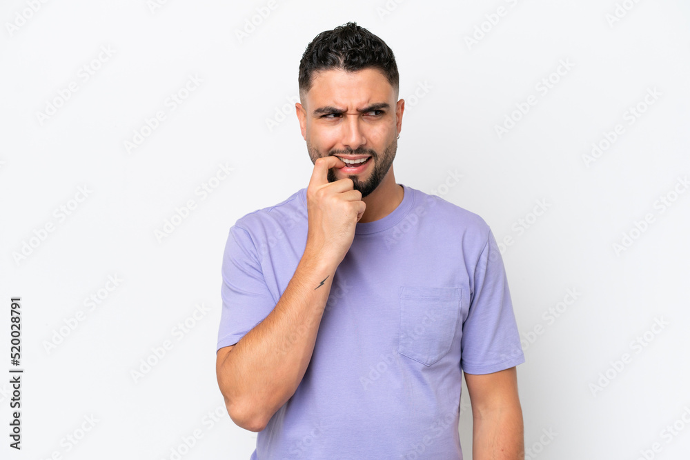 Young Arab handsome man isolated on white background nervous and scared Young Arab handsome man isolated on white background nervous and scared
