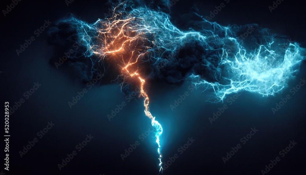 Lightning with dramatic clouds. Lightning, electric lightning strike of